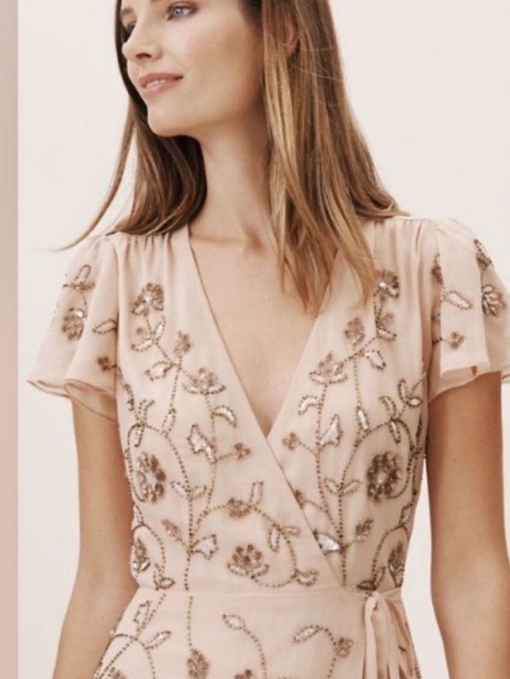BHLDN Blush Pink Beaded wrap dress Anthropologie - Picture 11 of 12
